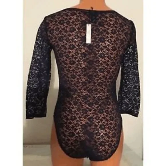 Victoria's Secret Small Dark Blue Lace Long Sleeve Bodysuit Teddy - Picture 4 of 4